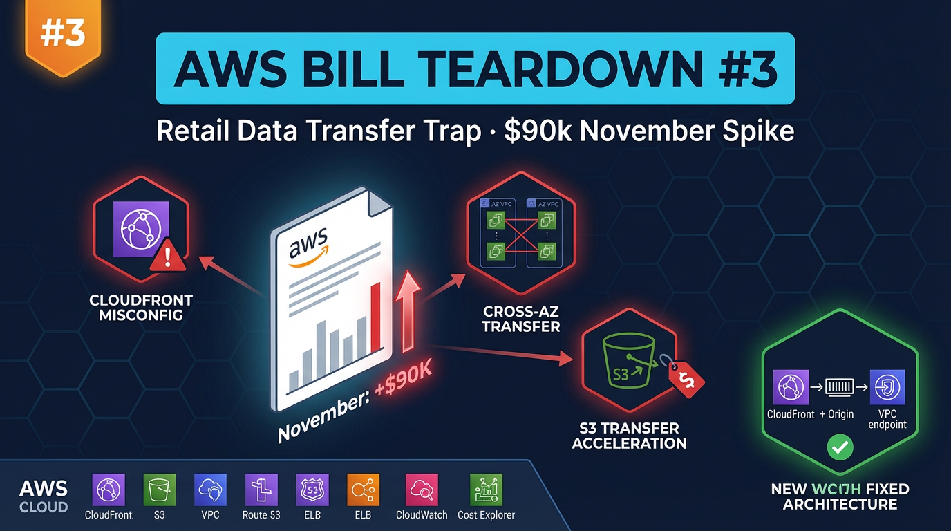 Retail holiday traffic hitting origin instead of CloudFront, with gold data-transfer line items on the bill